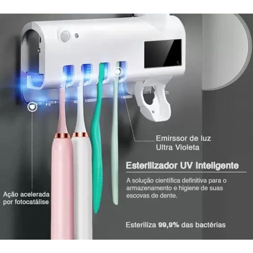 Dispenser Porta Escovas Com Esterilizador UV Automático