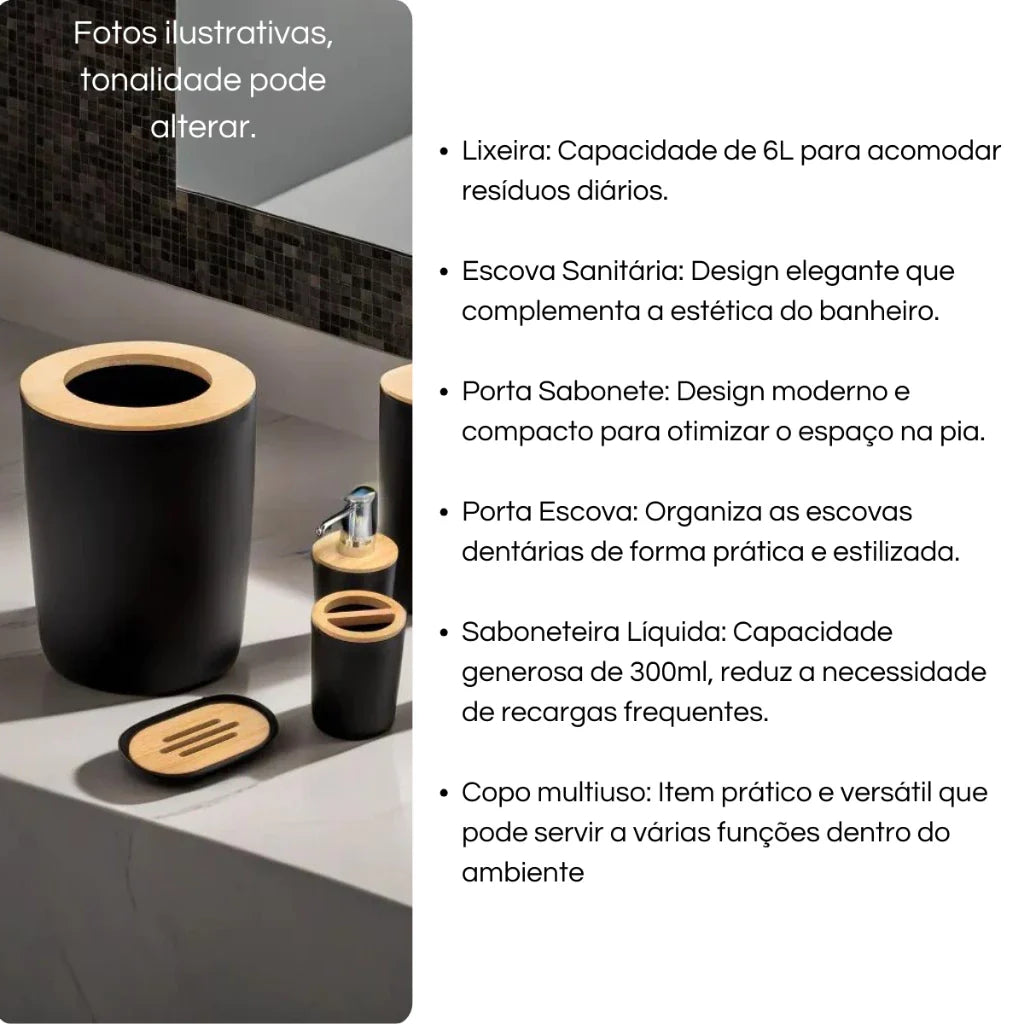 Kit para Banheiro Bambu - 6 peças